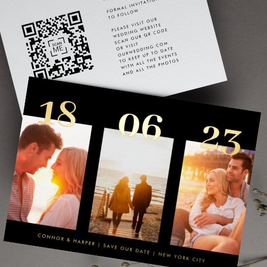 Invitation En Aluminium Premium Gold Trois Photo QR CODE Enregistrer La Da