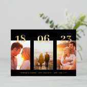 Invitation En Aluminium Premium Gold Trois Photo QR CODE Enregistrer La Da (Debout devant)