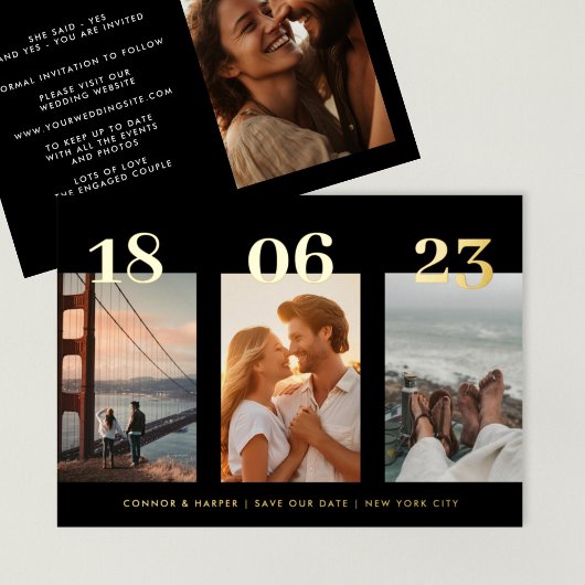 Invitation En Aluminium Premium OR QUATRE MARIAGE Photo Enregistrer la dat