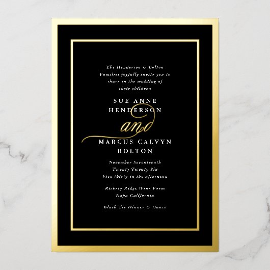 Invitation En Aluminium Premium Tuxedo Calligraphy Gold Frame Mariage (Recto)