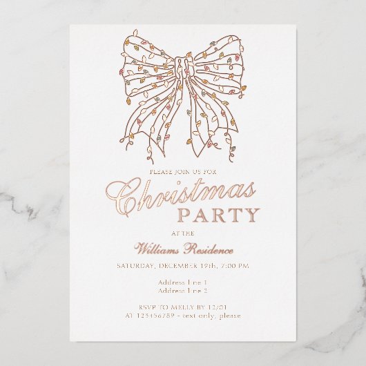 Invitation En Aluminium Preppy Coquette Bow Winter Christmas Lights Party (Recto)