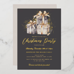 Invitation En Aluminium Présentation de la soirée de Noël Gray Gold Shimme