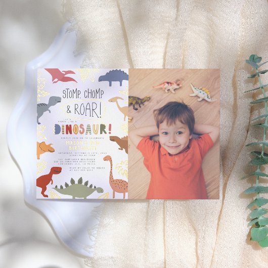 Invitation En Aluminium Pressé | Dinosaur Photo Boy Anniversaire