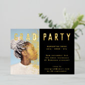 Invitation En Aluminium Pressing Gold Elegant Botanical Grad Photo Party (Debout devant)