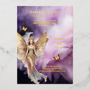 Invitation En Aluminium Princesse fée violet or mythique conte de fée