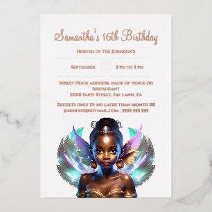 Invitation En Aluminium princesse rose d'or melanin fée enchantée