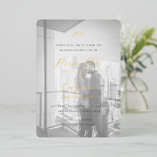 Invitation En Aluminium Priscilla Mariage classique Enregistrer la date (Debout devant)