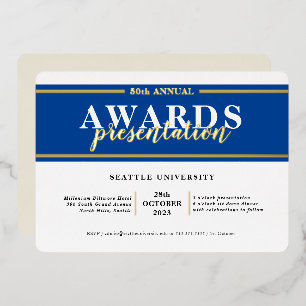 Invitation En Aluminium PRIX DÎNER événement moderne simple or bleu royal