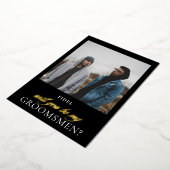 Invitation En Aluminium Projet moderne Black Gold Script Photo Groomsmsmen (Rotation)
