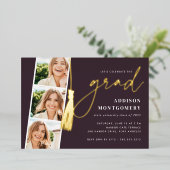 Invitation En Aluminium Prune | Gold Tassel Photo Strip Graduation Party (Debout devant)