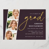 Invitation En Aluminium Prune | Photo Strip Graduation Party Gold (Recto)