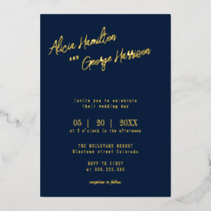Invitation En Aluminium Pure Élégance : Un Mariage Bleu Nuit et Or