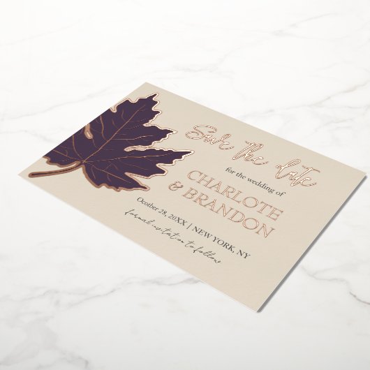 Invitation En Aluminium Purple Automne Maple Leaf Mariage Enregistrer La D (Rotation)