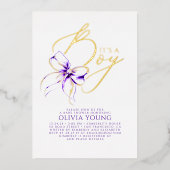 Invitation En Aluminium Purple Bow Elegant Modern Boy Baby Shower (Recto)