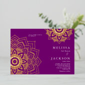 Invitation En Aluminium Purple Delicate Mariage de mandala en or (Debout devant)