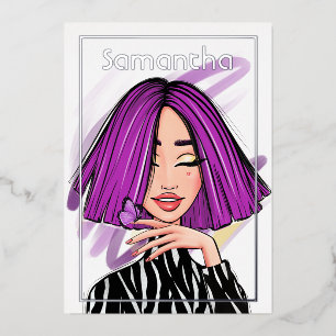 Invitation En Aluminium Purple et Black Zebra Stripes fête d'anniversaire