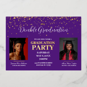Invitation En Aluminium Purple et or Double Graduation Or
