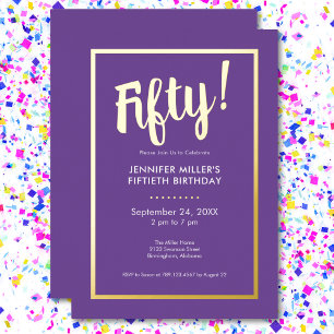 Invitation En Aluminium Purple & Gold Foil moderne 50e anniversaire