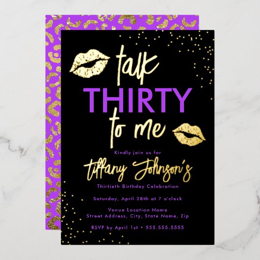 Invitation En Aluminium Purple Gold Parle Trente Me Leopard 30e (Recto/Verso)