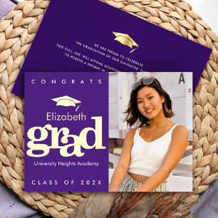 Invitation En Aluminium Purple graduation photo audace moderne casquette o