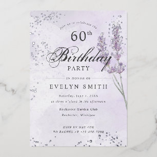 Invitation En Aluminium Purple lavande 60e anniversaire fête argent 
