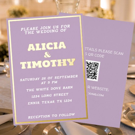 Invitation En Aluminium Purple Lilac Moderne Typographie Or Violet Élégant