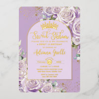 Purple Lilac Rose Floral Gold Sweet 16 Anniversair
