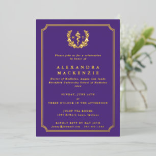 Invitation En Aluminium Purple MD Asclepius + Laurel Wreath Graduation