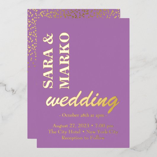Invitation En Aluminium Purple NOMS Modernes Simple Mariage (Recto/Verso)