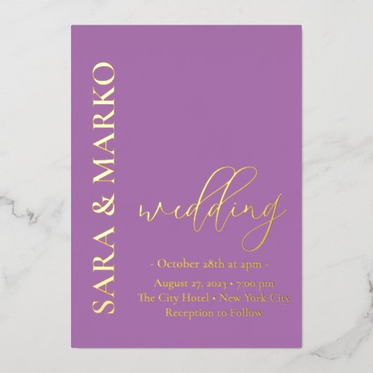 Invitation En Aluminium Purple NOMS Modernes Simple Mariage (Recto)