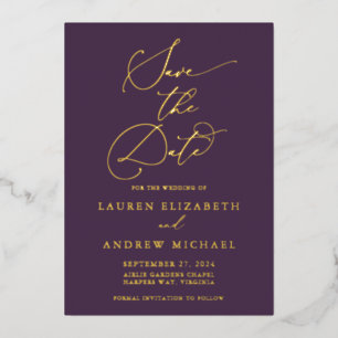 Invitation En Aluminium Purple Plum Gold Foil Minimaliste Enregistrer la d