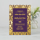 Invitation En Aluminium Purple Real Gold Foil Mariage damassé (Debout devant)