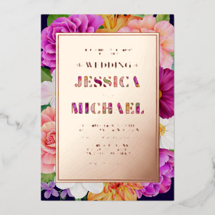 Invitation En Aluminium Purple Rose Rose Gold Détails du Mariage Floral