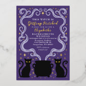 Invitation En Aluminium Purple Witchy Getting Hitched Bachelorette Weekend (Recto)