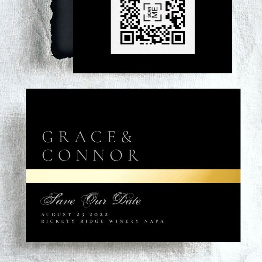 Invitation En Aluminium QR Code Classic Black Stripe Photo Enregistrer La