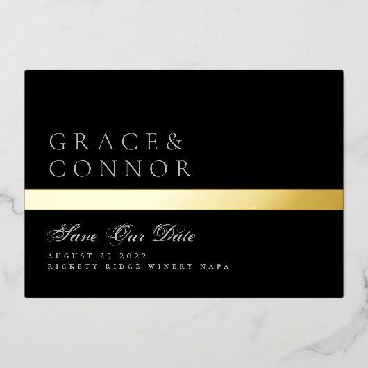 Invitation En Aluminium QR Code Classic Black Stripe Photo Enregistrer La  (Devant)