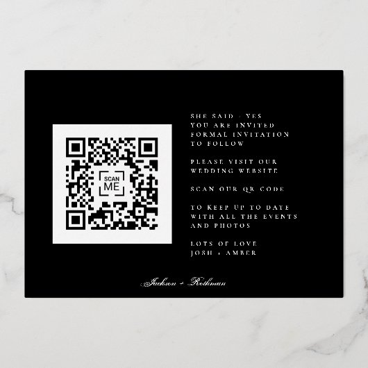 Invitation En Aluminium QR Code Classic Black Stripe Photo Enregistrer La  (Verso)