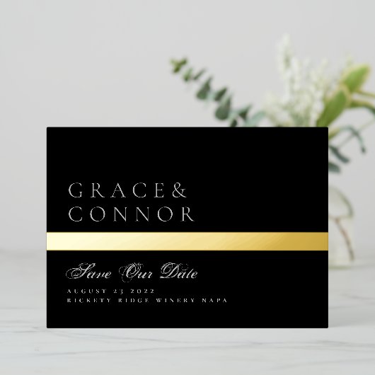 Invitation En Aluminium QR Code Classic Black Stripe Photo Enregistrer La  (Debout devant)