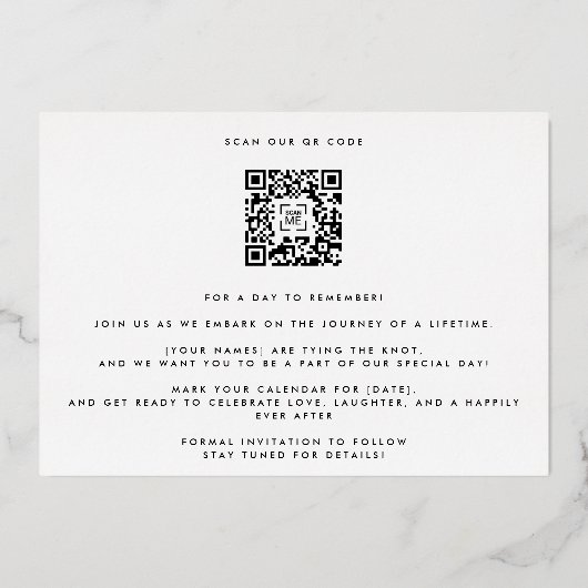 INVITATION EN ALUMINIUM QR CODE GOLD BOLD NOMS PHOTO ENREGISTRER LA DATE (Verso)