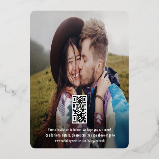 Invitation En Aluminium QR Code tendance Script Wedding Enregistrer la pho (Verso)