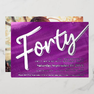 Invitation En Aluminium Quarante 40e anniversaire fête violet art écriture