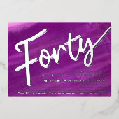 Invitation En Aluminium Quarante 40e anniversaire fête violet art écriture (Recto)