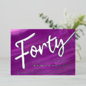 Invitation En Aluminium Quarante 40e anniversaire fête violet art écriture (Debout devant)