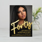 Invitation En Aluminium Quarante-40e anniversaire script photo personnalis (Debout devant)