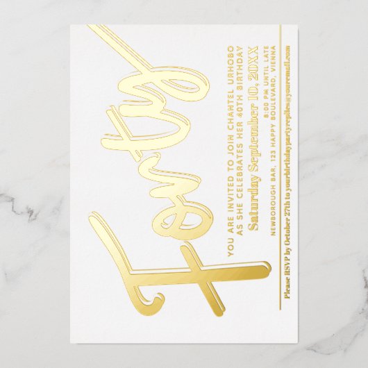 Invitation En Aluminium Quarante-40e fête d'anniversaire blanc avec écritu (Recto)