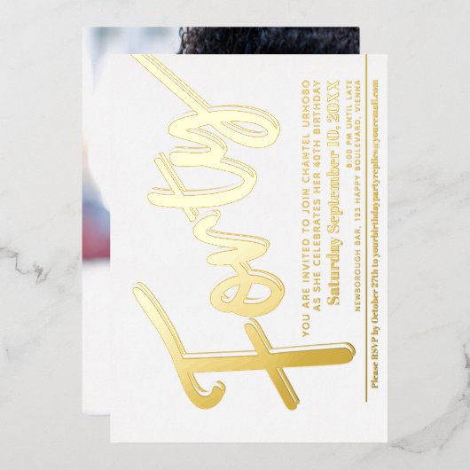 Invitation En Aluminium Quarante-40e fête d'anniversaire blanc avec écritu (Recto/Verso)