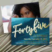 Invitation En Aluminium Quarante-cinq 45e anniversaire aqua turquoise or p