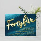 Invitation En Aluminium Quarante-cinq 45e anniversaire aqua turquoise or p (Debout devant)