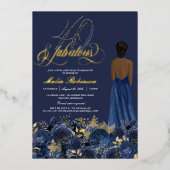 Invitation En Aluminium Quarante et fabuleux Anniversaire Bleu & Or Élégan (Recto)