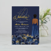 Invitation En Aluminium Quarante et fabuleux Elegant Bleu & Or Anniversair (Debout devant)